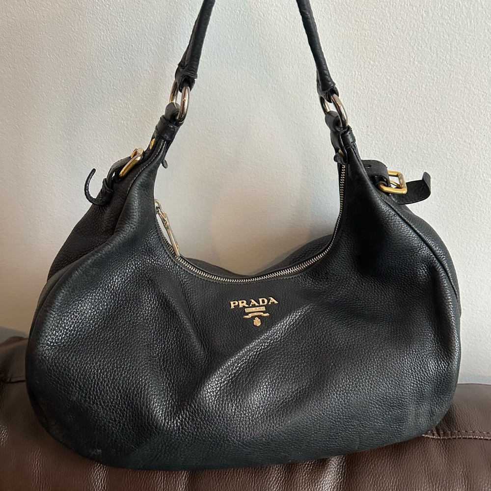 Prada Black Leather Hobo Bag